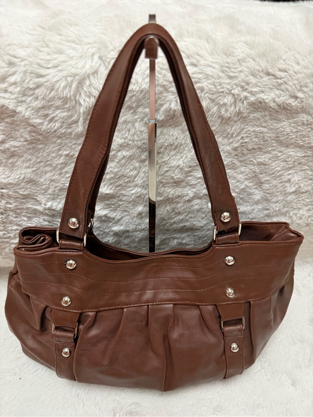 Brown Leather-Style Women's Shoulder Bag